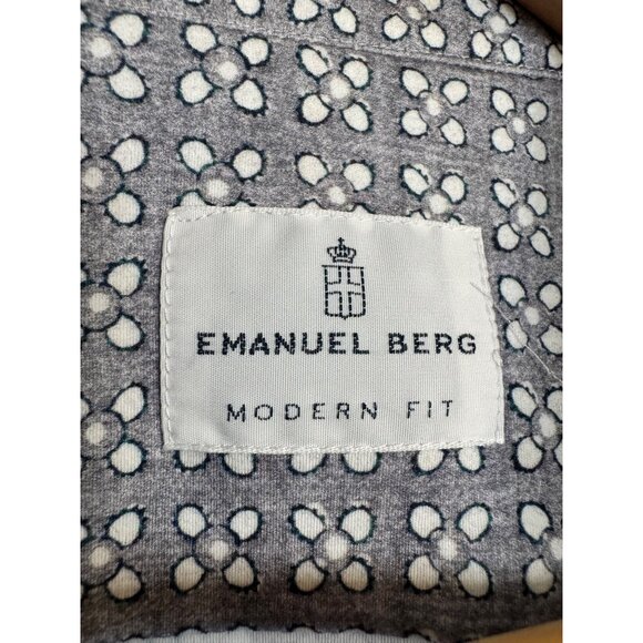 Emanuel Berg Modern 4 Flex Stretch Size XXL 18" Sport Shirt Grey Floral Pattern - Picture 4 of 8
